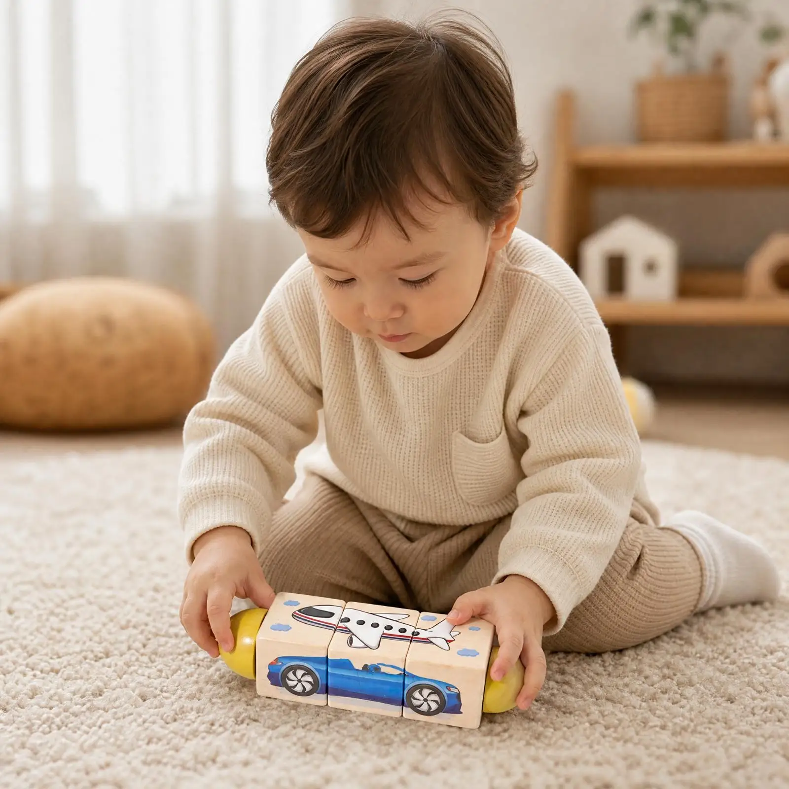 Educational Wooden Spinning Cube for Kids Fine Motor Practice Interactive Learning Toy with Smooth Rounded Edges