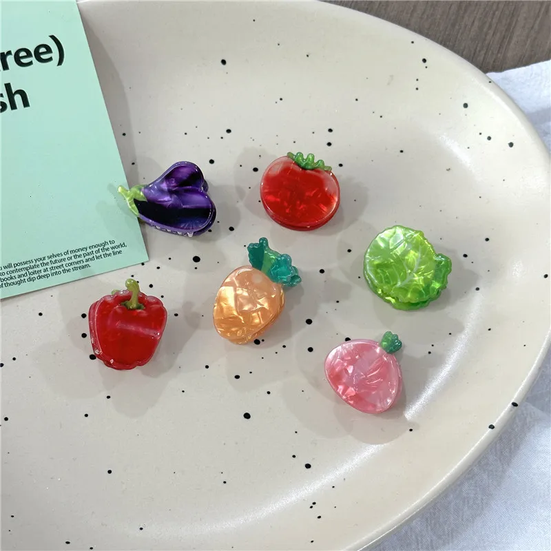 2 шт./лот, женские аксессуары для волос, новые мини-морковные баклажаны, чили, захваты для капусты, милые заколки для волос в форме овощей для девочек