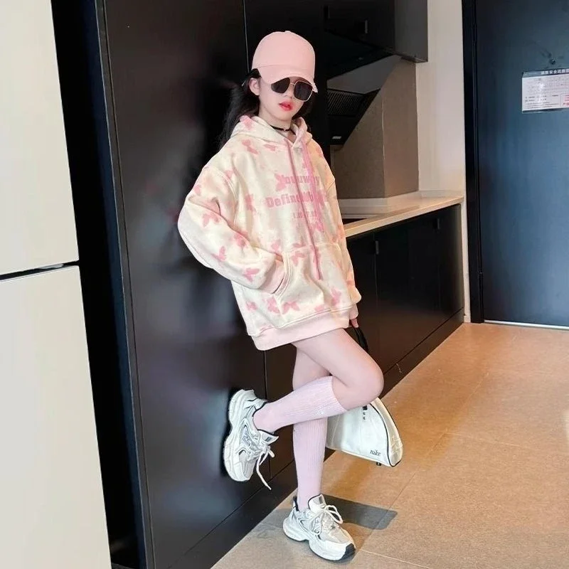 Girls' 2025 New Arrivals Trendy Korean Style Hooded Mid-Length Butt-Covering Spring/Autumn Kids Jacket Outerwear