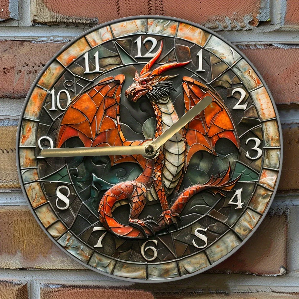 Wall Clock With Volcanic Dragon Design - Perfect For Pet Lovers & Valentine'S Day Decor, Autumn Apartment Theme