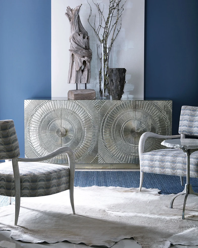 

02 Nordic solid wood porch cabinet light luxury silver carved partition American storage side cabinet