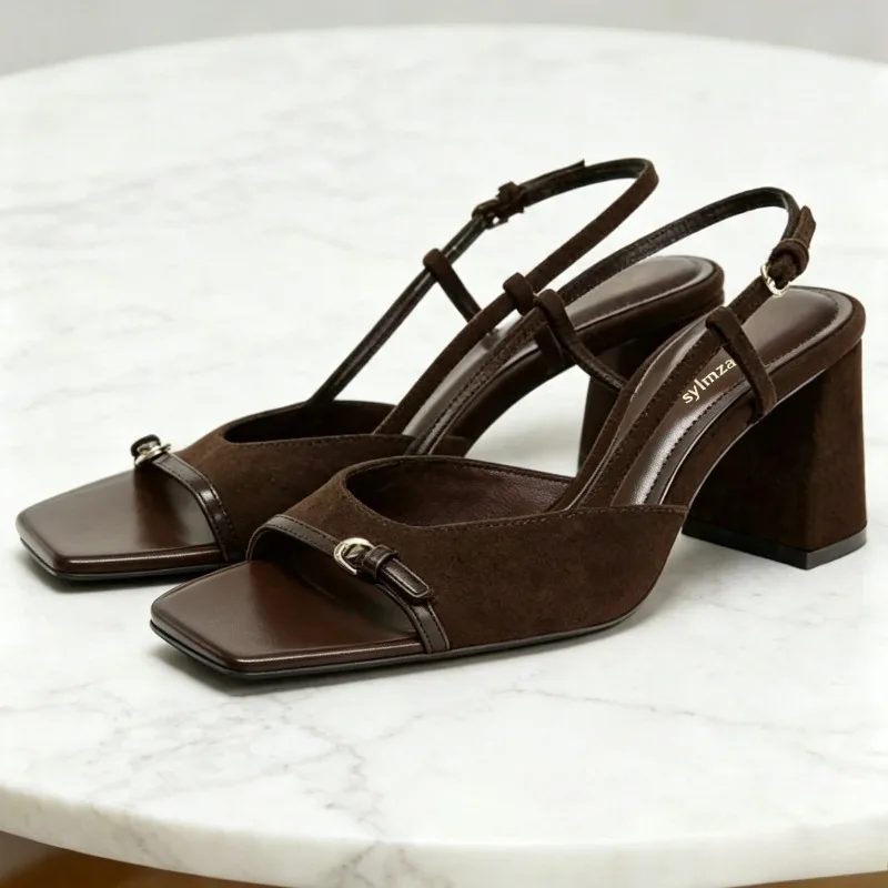 Unique Leopard Print Slingback Heels Women Luxury Square Toe Back Strap Buckle Chunky Heel Designer Shoes Sexy Party Dress Shoes