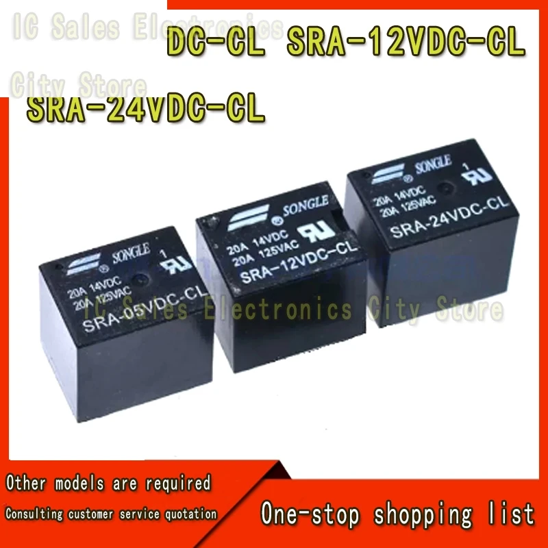 5Pcs 5V 12V 24V 20A DC Power Relay SRA-05VDC-CL SRA-12VDC-CL SRA-24VDC-CL 5Pin PCB Type In stock Black Automobile relay