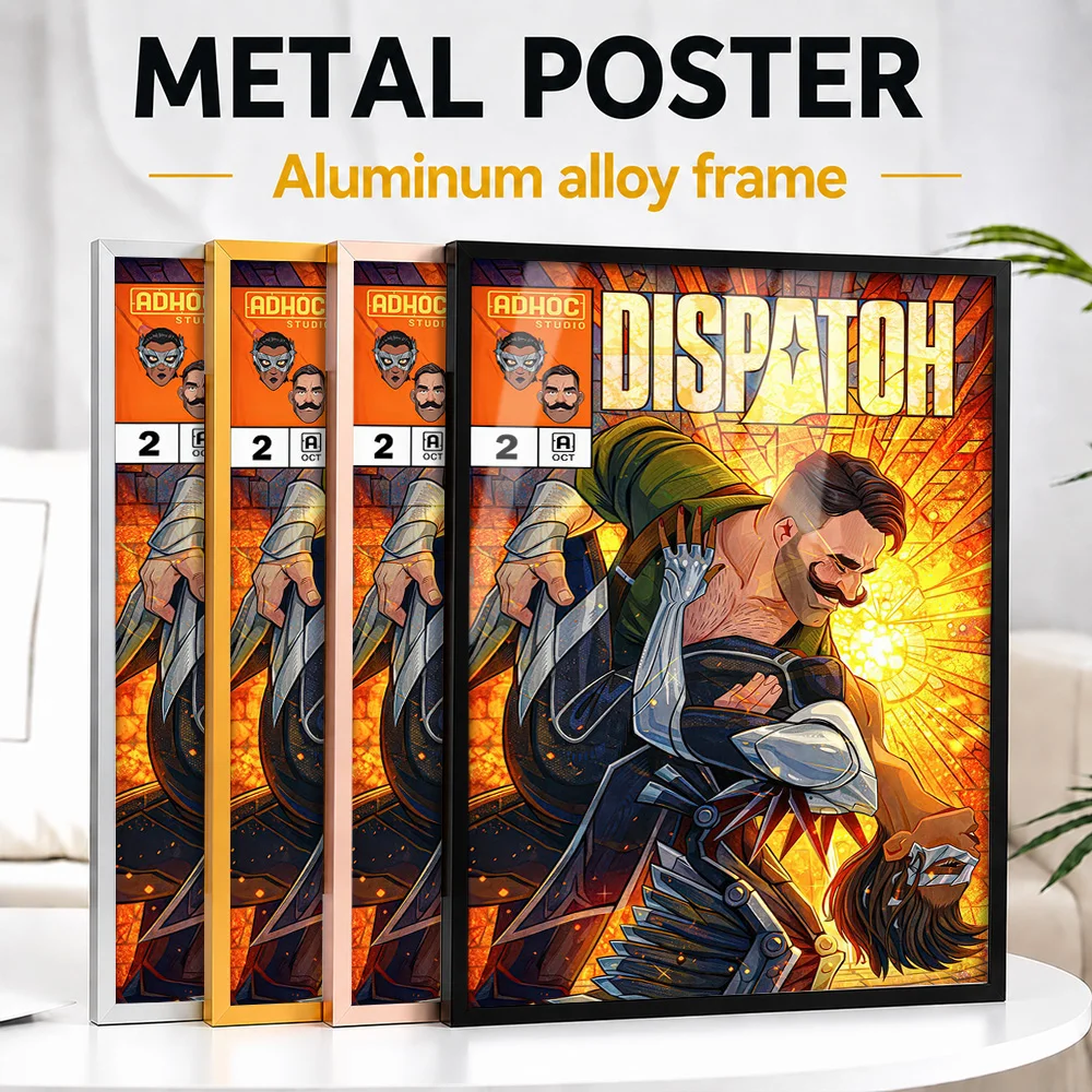 Comic Book Cover With Two Characters Framed Metal Poster Personalized Screen Tribute Wall Art Ideal For Story Lovers In Theater