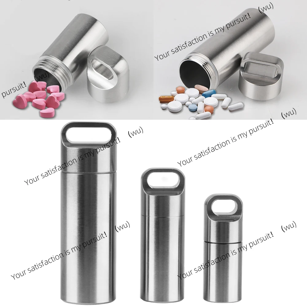 Mini pill storage box, camping first aid pendant keychain, waterproof, stainless steel, portable.