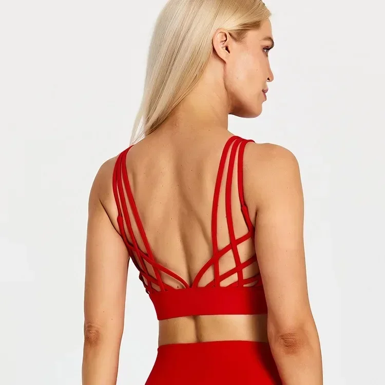 

Lemon Women Fitness Bra Tight Sport Tank Top Tight Gym Underwear Yoga Vest Back Cross Shoulder Strap Chest Pad