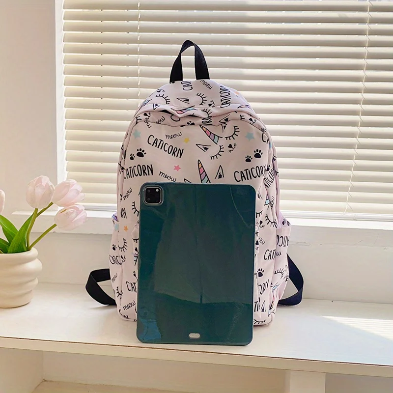 حقيبة يد نايلون متينة للنساء حقائب ظهر كاجوال بنمط كرتوني سعة كبيرة مع حزام قابل للتعديل لطلاب الجامعات #5