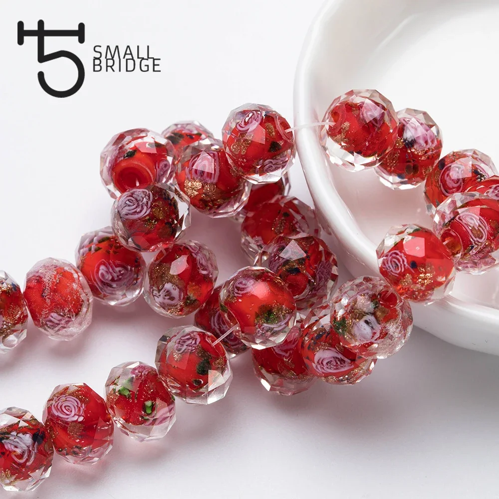 12mm Murano Red Transparent Glass Lampwork Beads for Making Jewelry Diy Material Loose Faceted Large Flower Beads L004