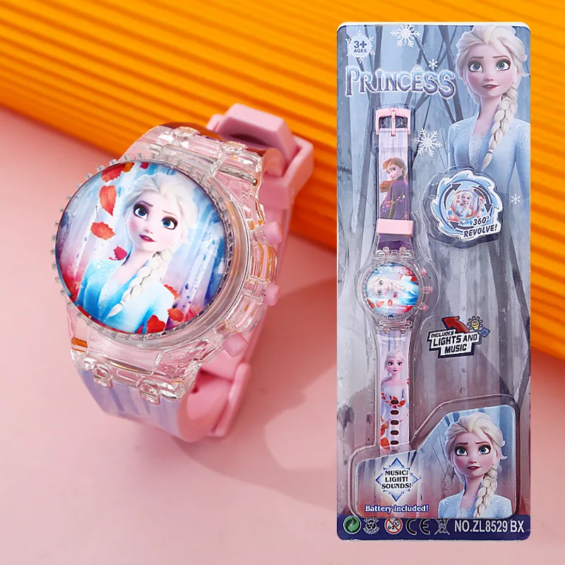 Elsa  Kid Cartoon Cool Ptojection Watch Unicorn Princess Elsa Flash Electronic Digital Student Toy Clock