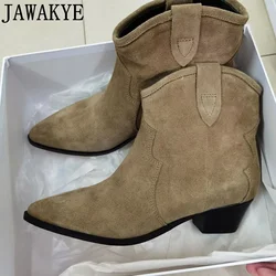 Stivaletti con punta a punta in vera pelle scamosciata stivaletti Chelsea da donna Khaki nero vino rosso corto Western Botas vecchio effetto