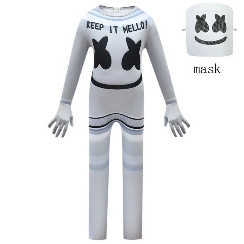 Kids Halloween Costume Boys Marshmello DJ Mask Interesting Jumpsuit Headgear Hoodies Suit Music Christmas Party Costume for Kids