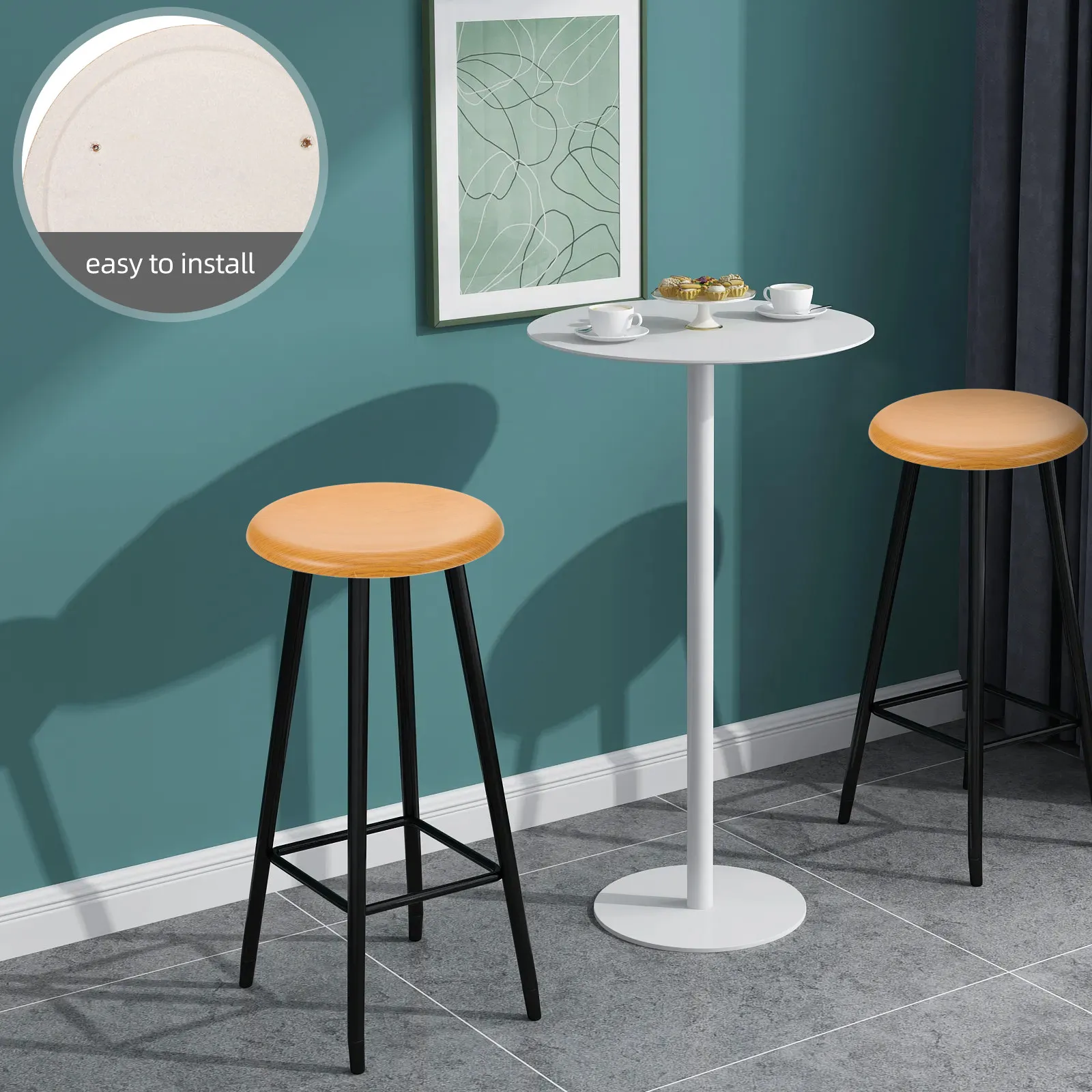 木製丸型スツールシート交換用ヘビーデューティーナチュラルグレインバースツールトップ簡単取り付け強化鉄ストリップバースツールアクセサリー