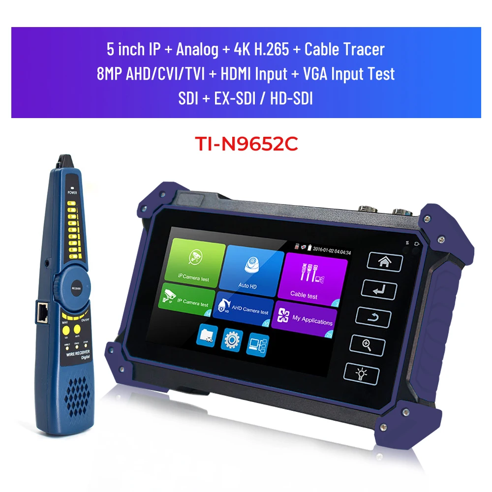 2024 new design TI-Z9652C IPC Tester 8MP AHD CVI TV SDI POE CCTV Analog IP  test touch screen 5inch CCTV  Tester