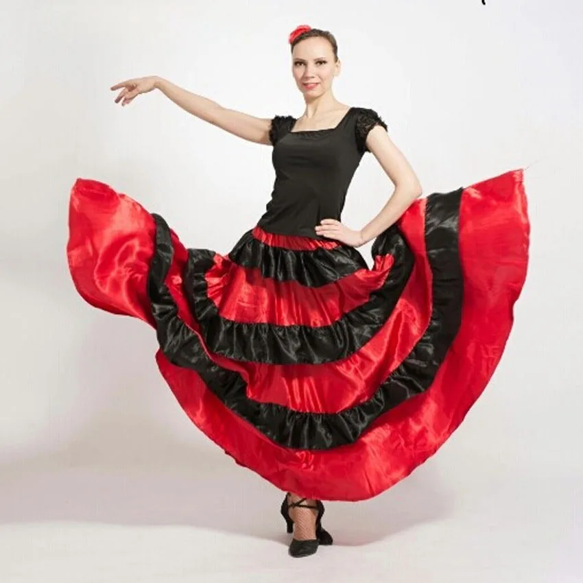 Belly-dance Spanish Traditional Bullfight Festival Women Flamenco Dance Costumes Red Skirt Performance Stage Wear Ballroom Dress