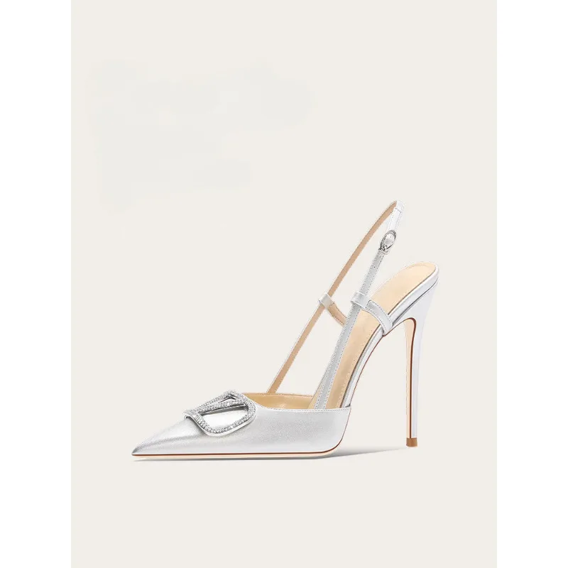 

2025 New Silver High Heels Sandals Women Open Toe Stiletto Pumps with Ankle Strap