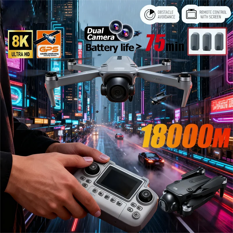 

D18 GPS БПЛА 8K Воздушная HD Двойная камера Фотография Интеллектуальное предотвращение препятствий Бесщеточная мощность 5G WIFI GPS Возврат VR БПЛА