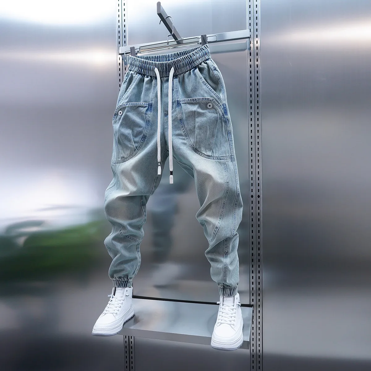 Waed Denim Jeans Men's Large ket Trousers Harlan Sle Casual Loose Fit Lightweight Blue Jeans Spring Autumn Seasonal Wear