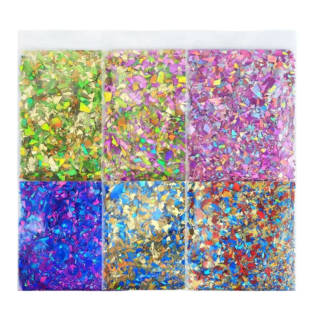 Iridescent Nail Art Sequins 3D Holographic Shiny Fragment Holographic Glitter Flakes Irregular Shape Broken Glass Sequins