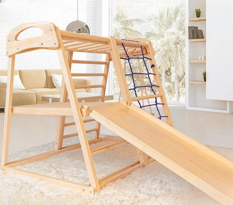 Climbing frame small indoor solid wood children's climbing slide swing combination mischievous castle