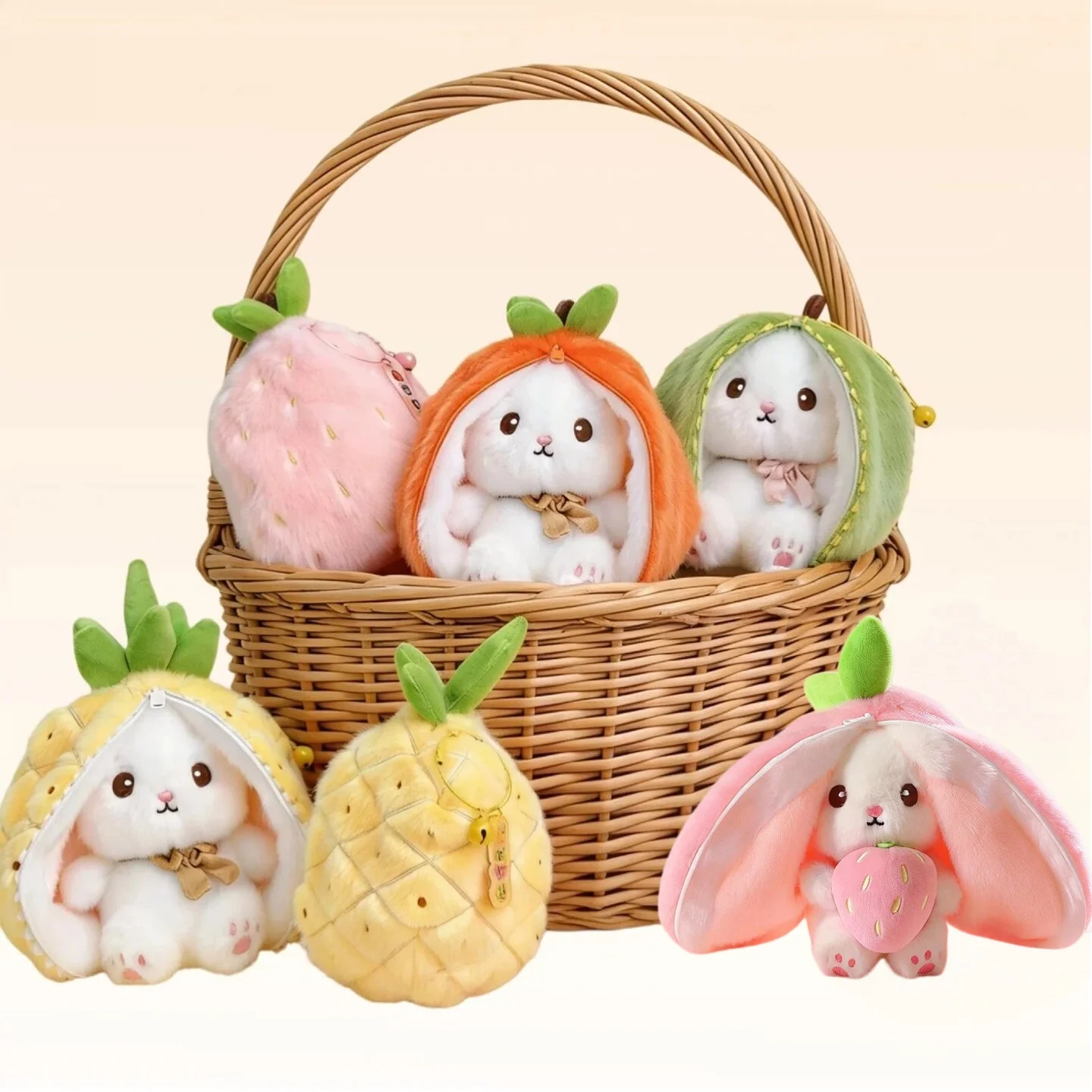 New Cute Fruit Bunny Plush Toy Creative Durian Pineapple Carrot Strawberry Turn Into Rabbit Soft Doll Birthday Christmas Gift view 2