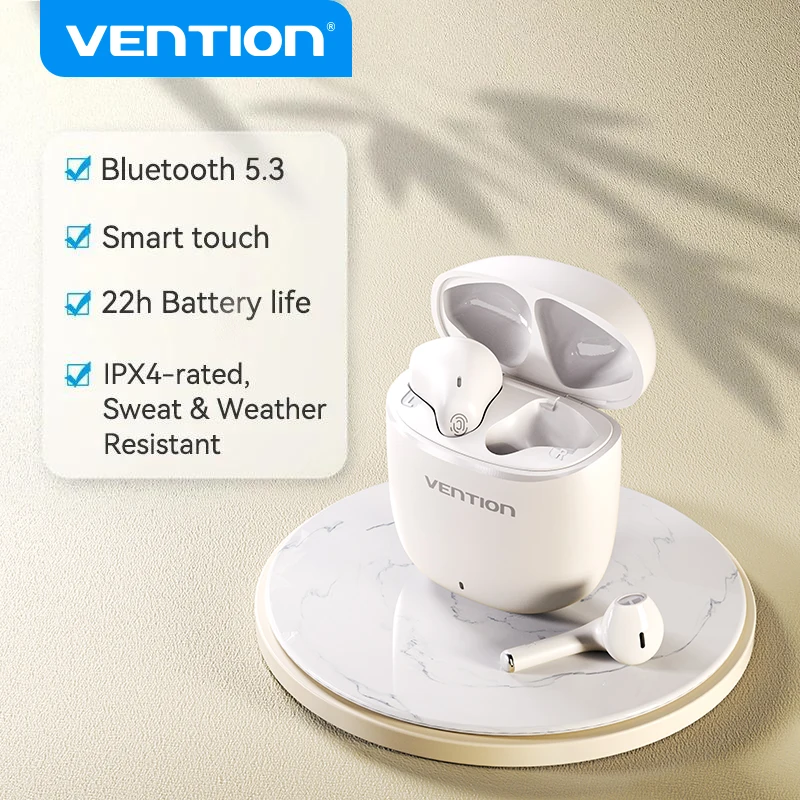 Vention Bluetooth 5.3 Écouteurs TWS True Wireless Casque USB-C Étanche Stéréo Écouteurs avec Micro Hi-Fi Contrôle Tactile Sports
