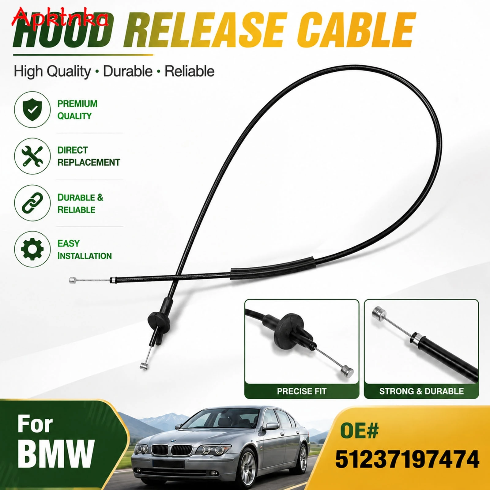 Car Engine Hood Release Cable Wire Bonnet Latch Line Replacement For BMW 7 Series E65 E66 2001-2008 51237197474 51238240606