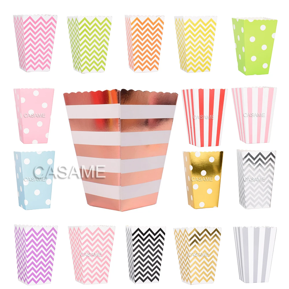 New! 12PCS/Lot Popcorn Box/Cup Pink Theme Party Decoration For kids Happy Birthday Christmas Wedding Party Baby Shower Supplies