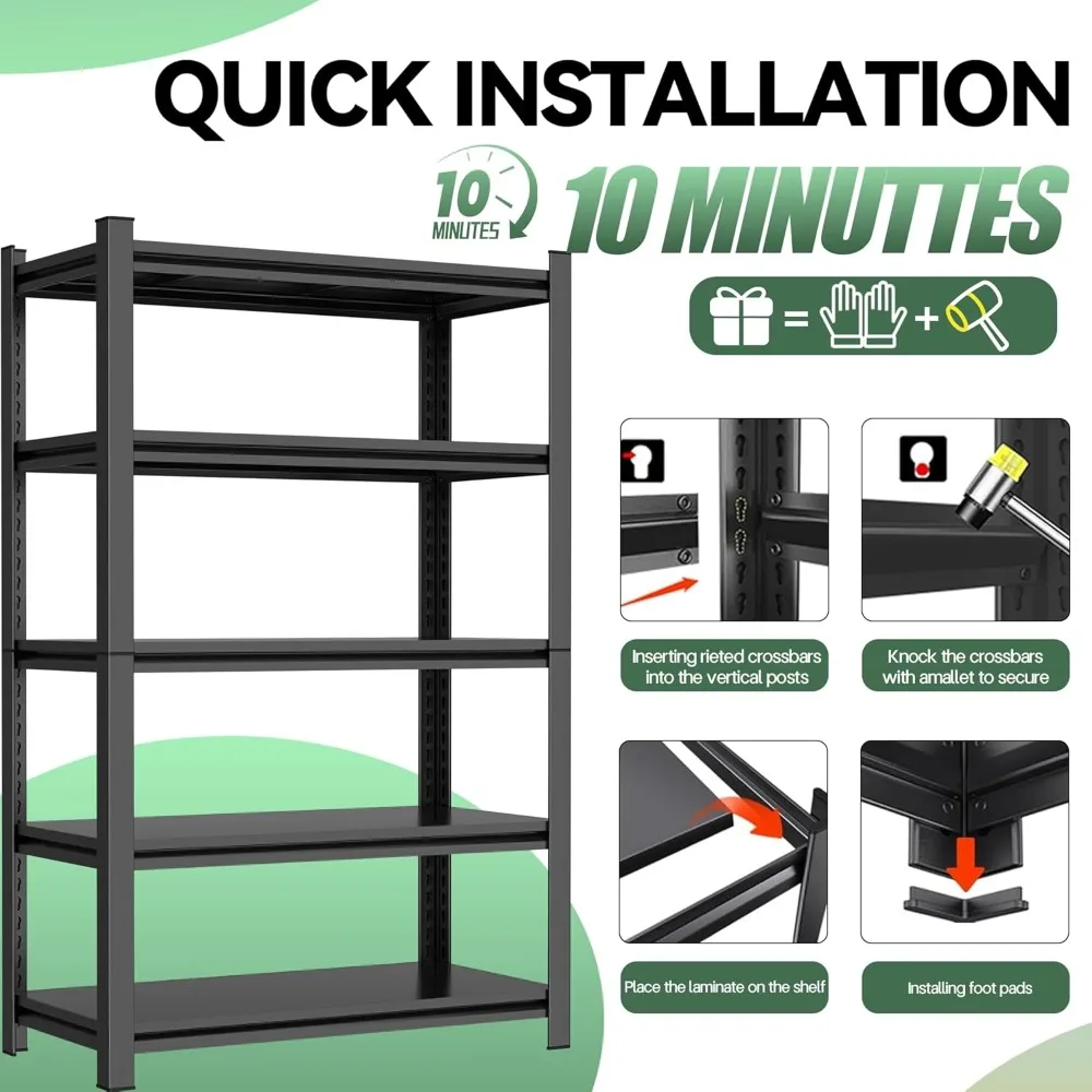 وحدة رفوف جراج عالية التحمل مكونة من 5 طبقات - سعة 3000 رطل، أرفف تخزين معدنية صناعية، رف أدوات لتنظيم المرآب