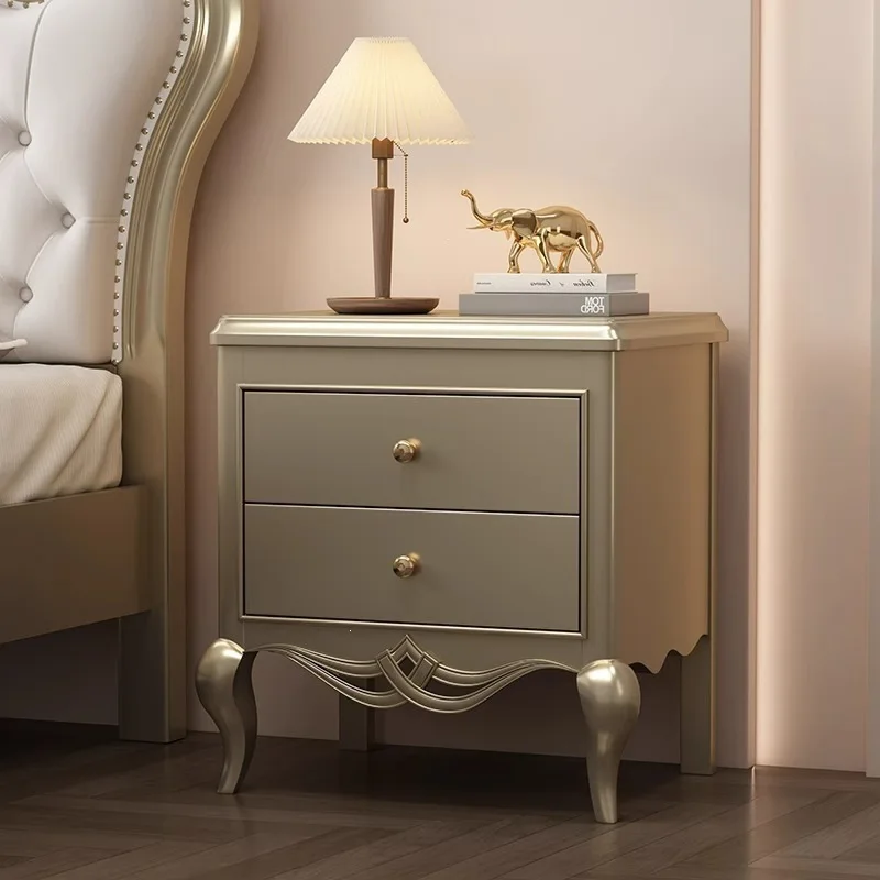 HYS American bedside table baking paint French light luxury European minimalist bedside cabinet solid wood modern simple locker