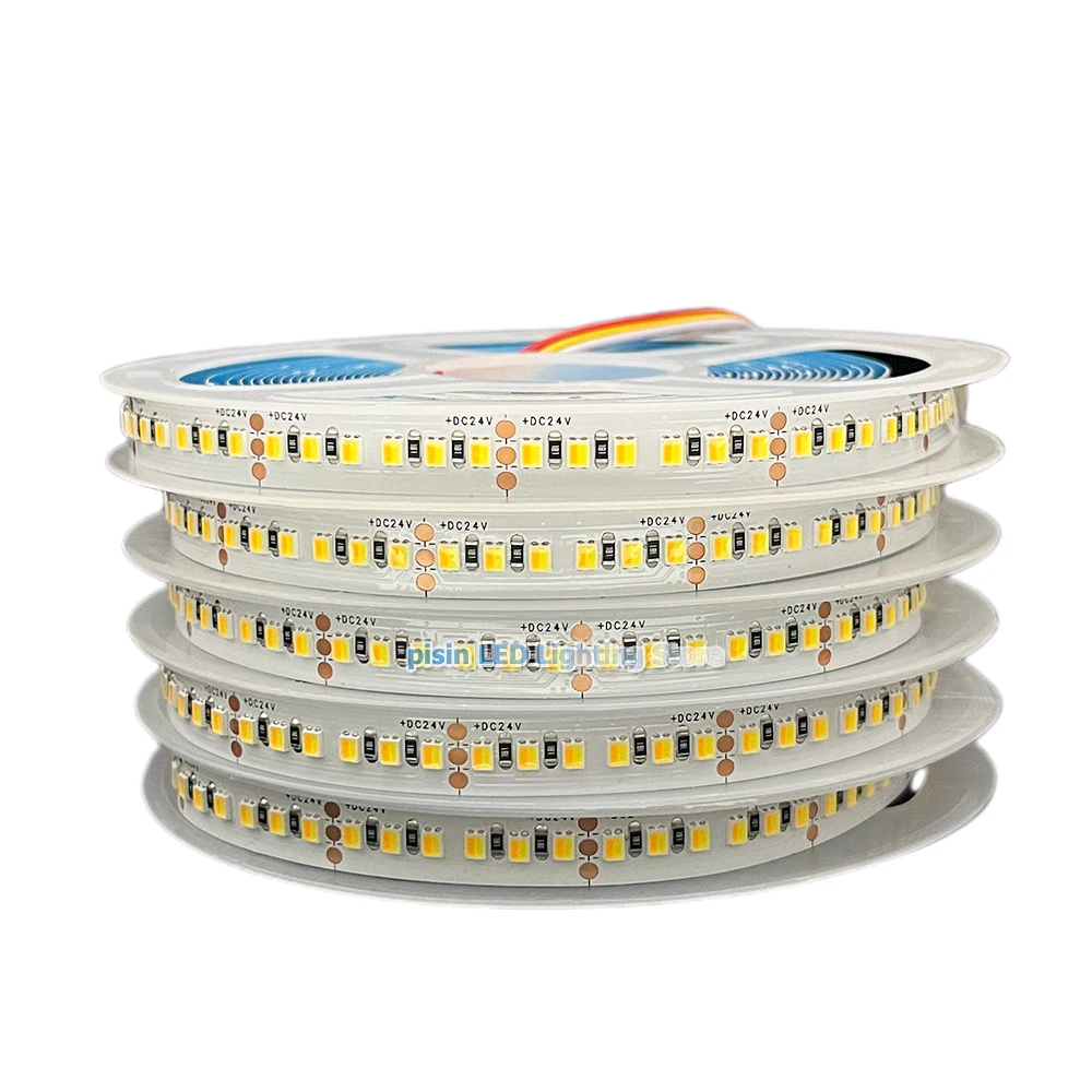 5m SMD2835 CCT LED Strip DC12V 24V 180LEDs 120LEDs 2 in 1 Tunable White Temperature Adjustable LED Tape Ribbon 2700K-6500K WW CW