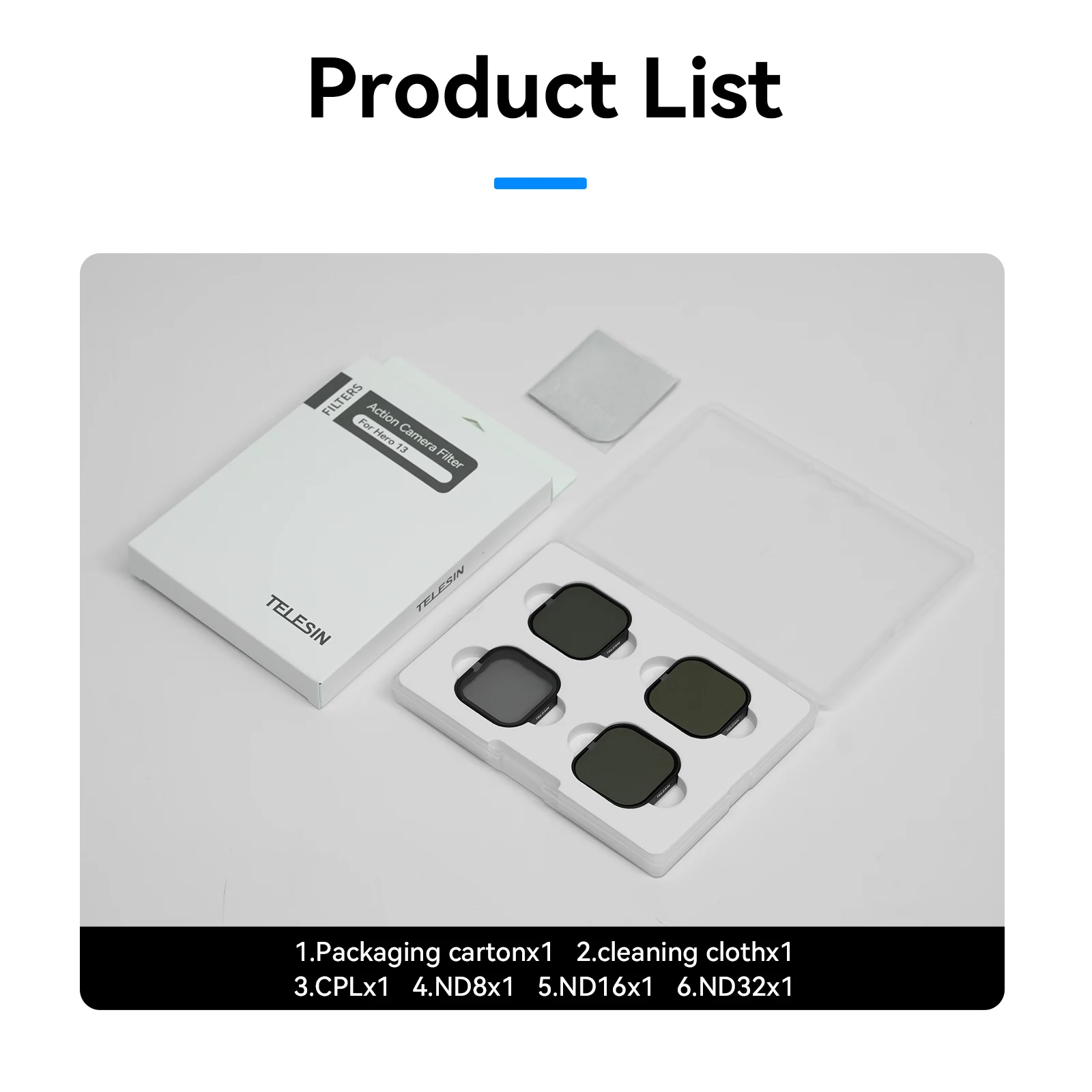 TELESIN ND8 ND16 ND32 ND64 CPL lensfilterset Aluminium frame voor GoPro Hero 13 actiecamera ND CPL lensfilter