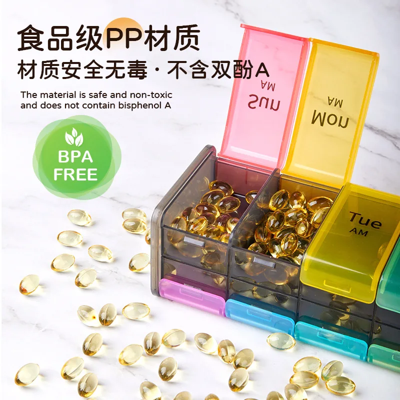 New 14 Grids 7 Days Weekly Pill Case Medicine Tablet Dispenser Organizer Pill Box Splitters Pill Storage Organizer Container