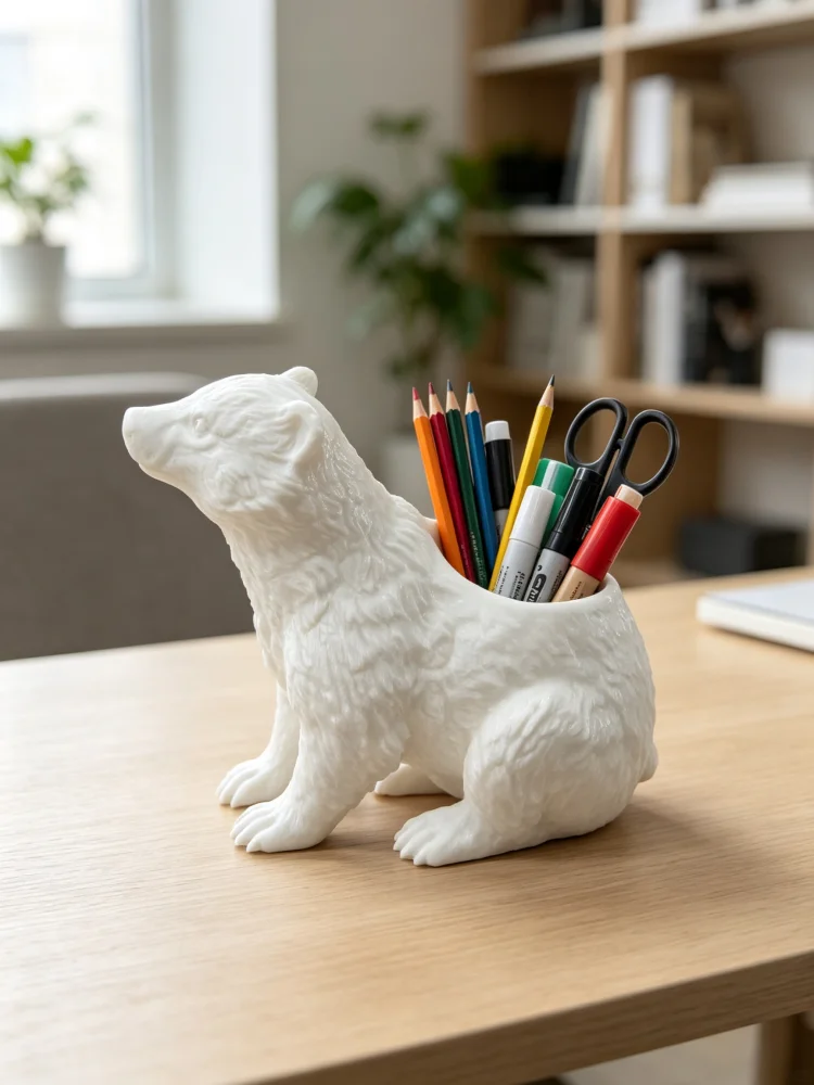 Matte White Petg Badger Pen Holder, Cute Animal Figurine Desktop Storage Item, Creative Badger-Shaped Pencil Holder, Desktop Stationery Organizer, Can Hold Various Pens, Paper Clips, and Small Items, Suitable for Work Areas, Libraries, Desks, and Study Rooms, Beautiful Desktop Decoration, a Great Gift for Animal Lovers, Novel and Fun Office Birthday Gift
