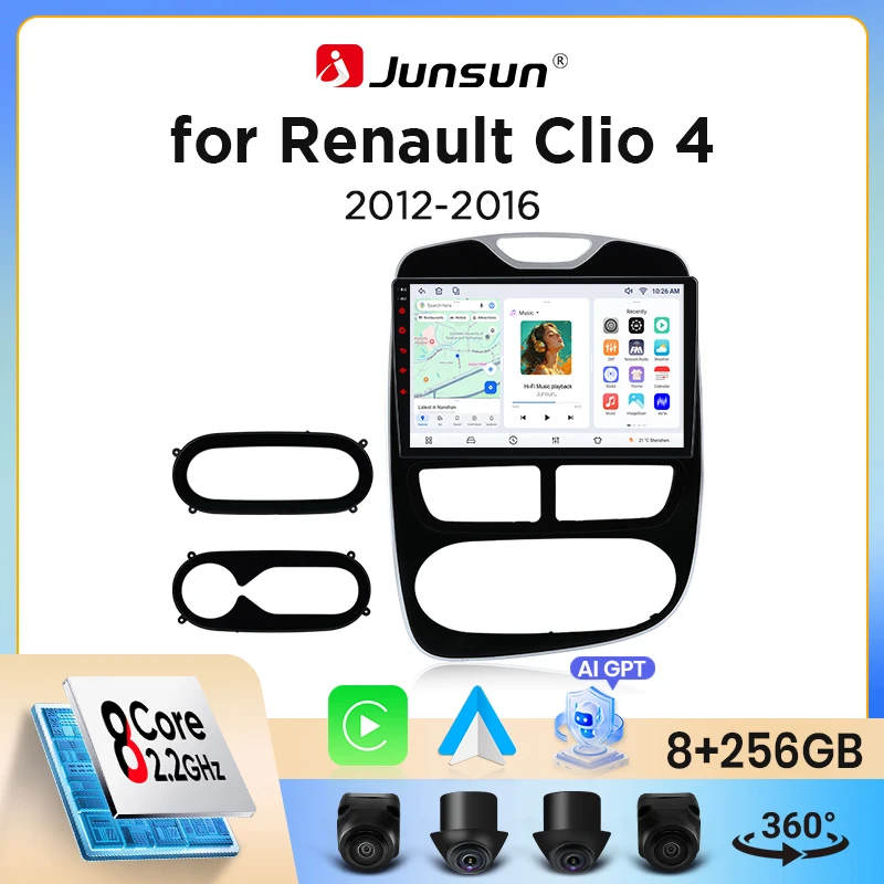Autoradio Junsun sans fil CarPlay Android Auto pour Renault Clio 4 / ZOE (Phase 1 / X98) 2012-2019 avec ventilateur de refroidissement intégré, navigation GPS Android, lecteur multimédia, WiFi, DSP,
