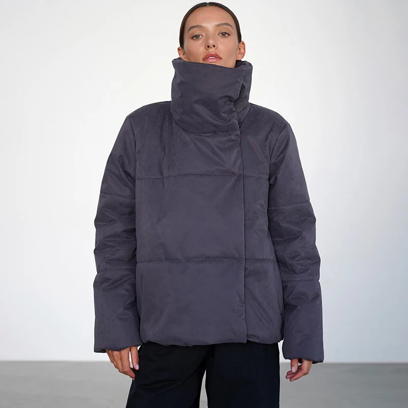 

Tornova Retro Casual Cotton Jacket Coat For Women Warm Irregular Turtleneck Outerwear Jacket Women's Solid Streetwear Cotton Top