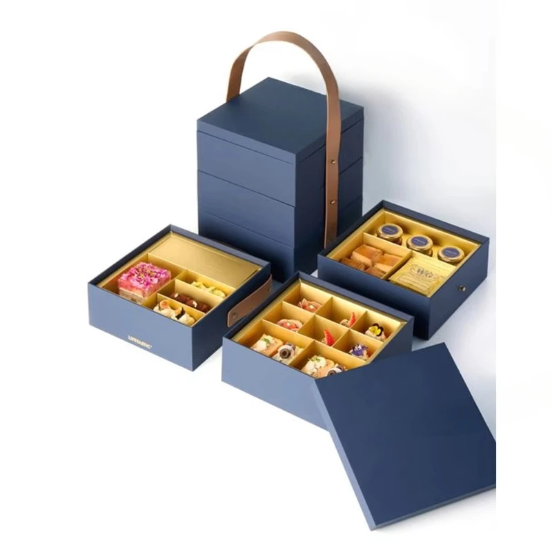 

Luxury Portable Cake Rack Paper Takeaway Multi-layer Dessert Snack Display Afternoon Tea Packaging Box Sushi Paper Cup