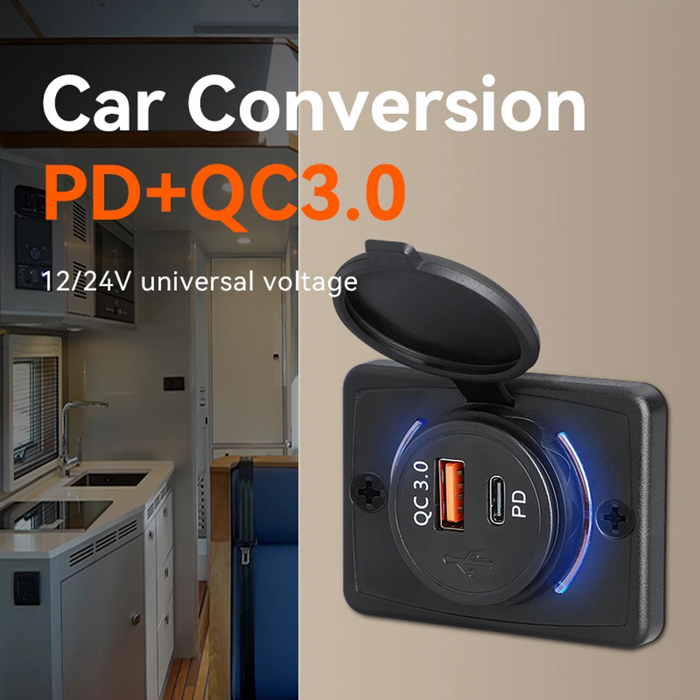 

Автомобильное зарядное устройство, розетка со стандартным планшетом 12-24 в PD QC3.0, автомобильные USB-порты для зарядки, быстрая зарядка, плоская поверхность, разъем для крепления на панели