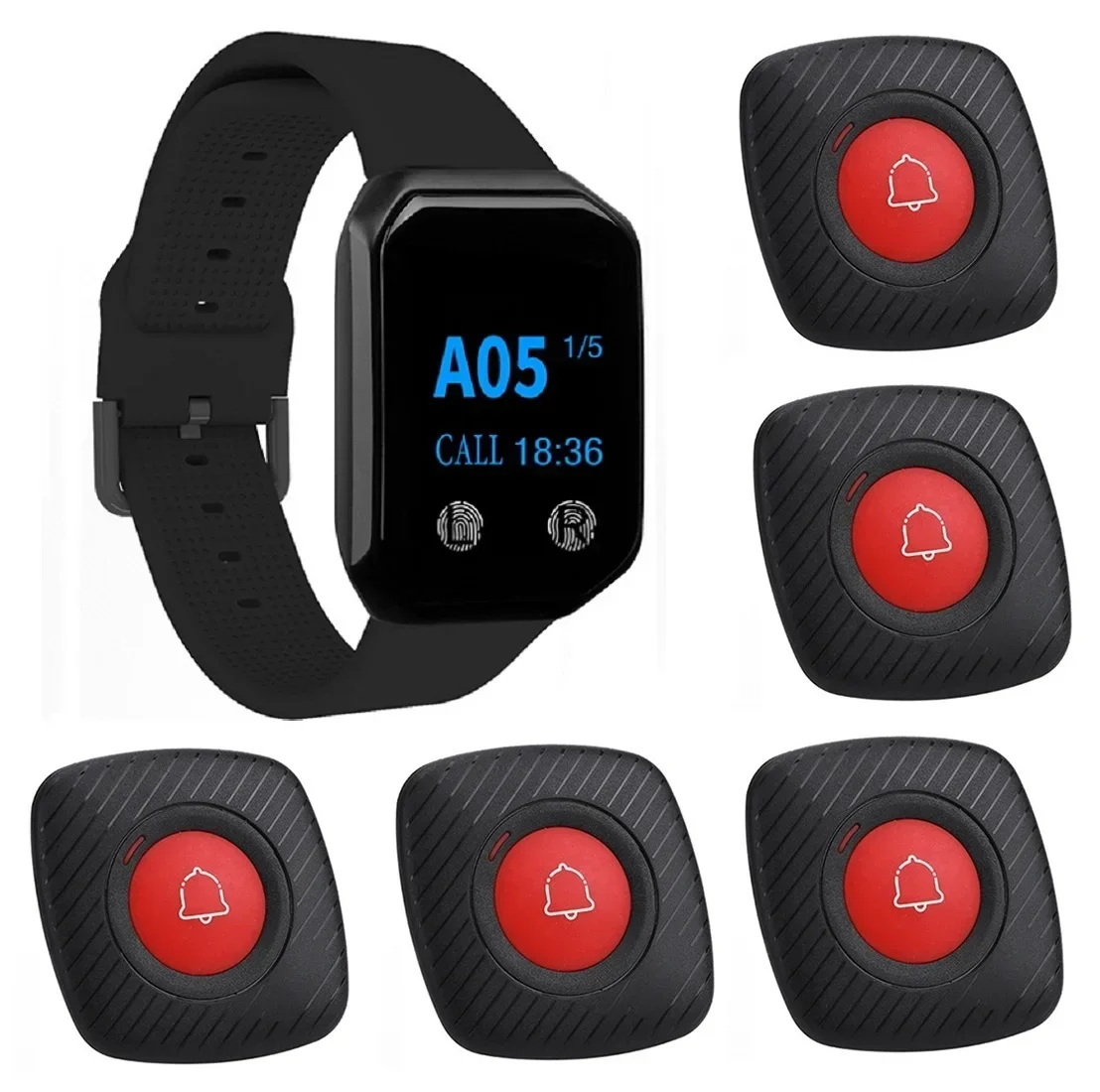 BYHUBYENG Restaurant Pager System Calling System Service Pager Waiter With 1 Pager Watch And 5 Waterproof Server Buttons