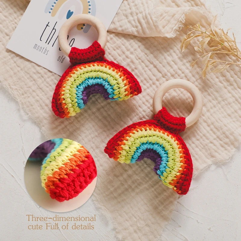 Baby Crochet Rattle Wooden Ring Fruit Pendants Teether Toys Infant Play Gym Toys Fitness Rack Accessories Baby Montessori Toys