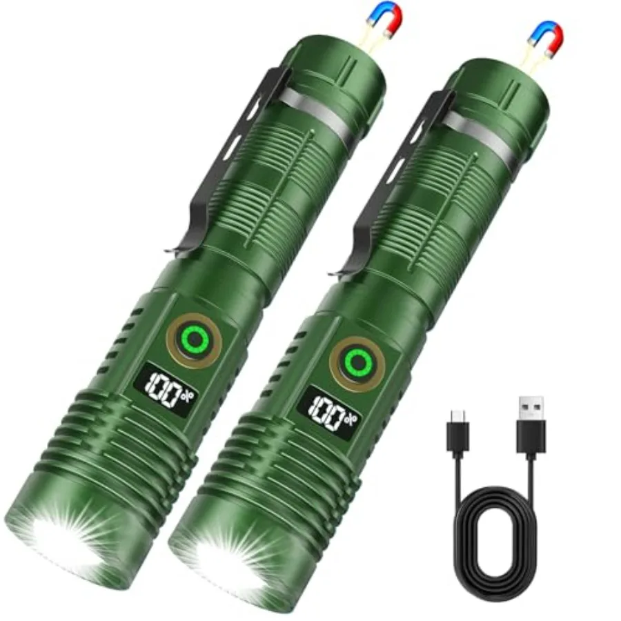 Rechargeable Flashlights Small Flashlights Powerful 6 Modes Zoomable Linternas with LCD Digital Display Super Bright High Lumen