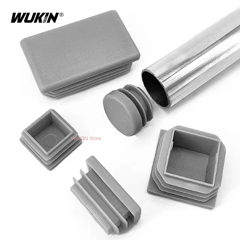 Gray Plastic Tube Plug Round/Square Inserts Plug Furniture Chair Table Feet Cap Blanking End Cap 16mm~100mm