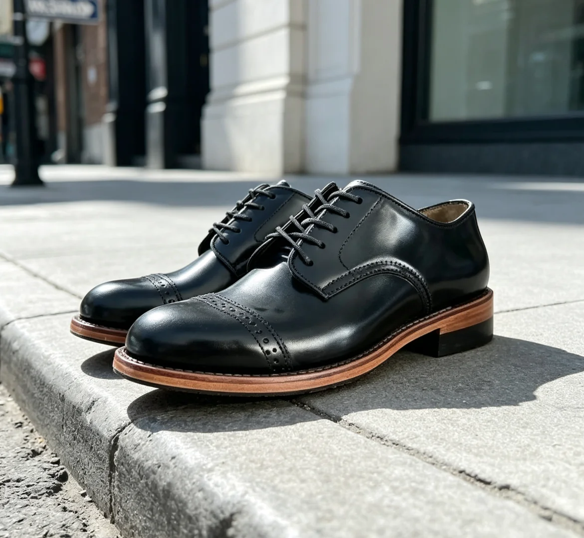MC1560 Men Polished Leather Cordovan Leather Oxford Dress Shoes Goodyear Welt Office Street Motorcycle Daily Shoes