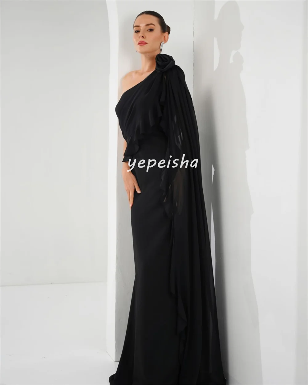 Customized Fashion Sizes Available Chiffon Pleat Ruched Flower Straight Off-the-shoulder Long Dresses Bespoke Occasion Dresses