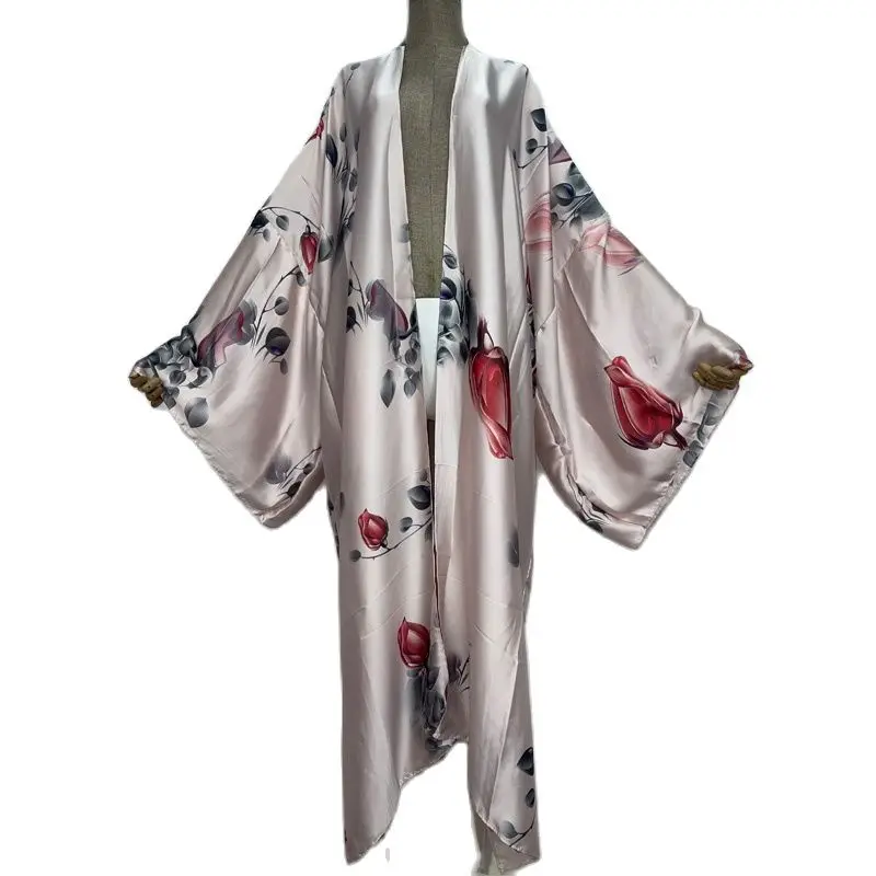 2022 winyi verão beach wear nadar terno cobrir doce senhora boho cardigan leopardo impressão sexy férias manga longa kimono kaftan