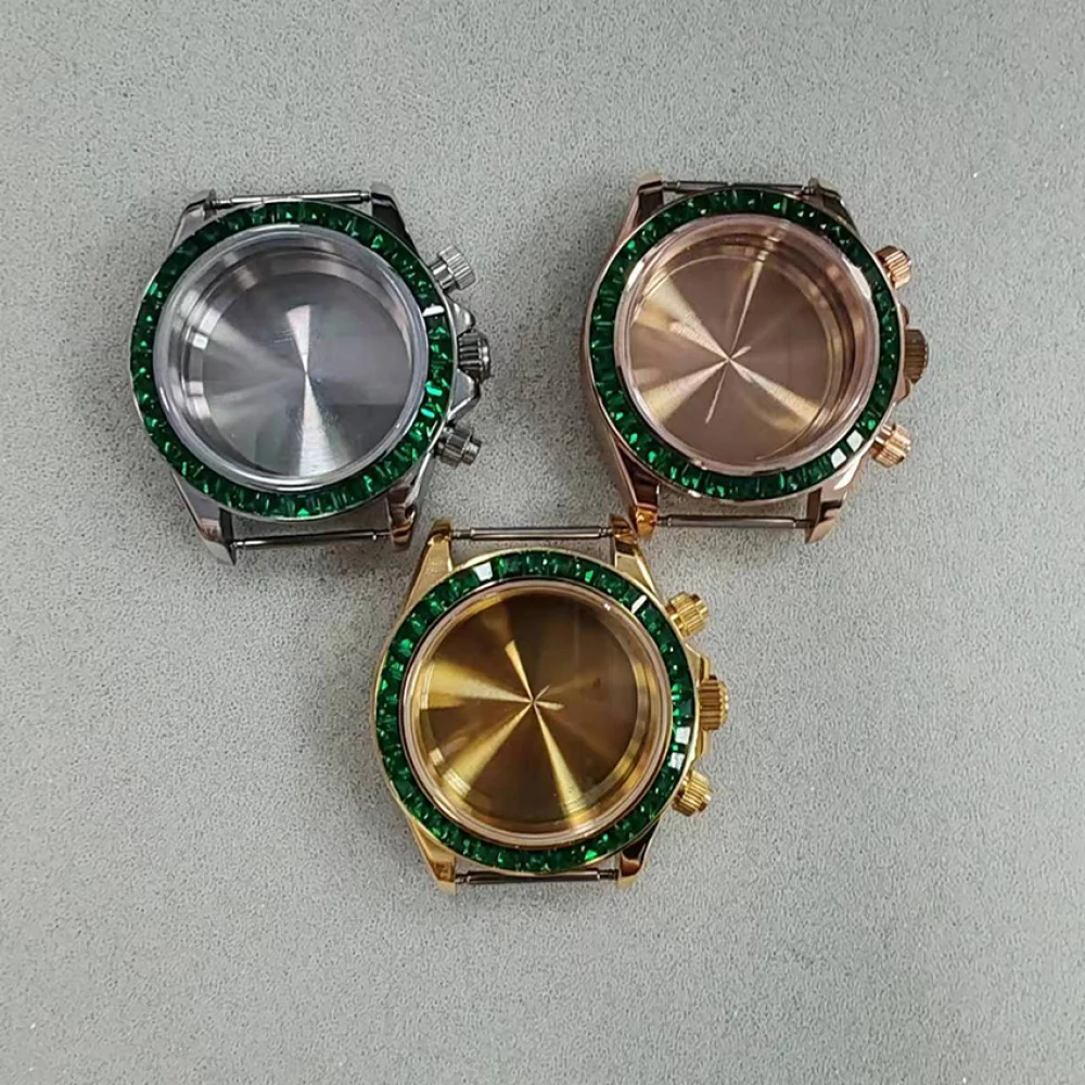 40MM Stainless Steel Colorful Crystal Watch Case Sapphire Glass for VK63 Quartz Movement Modified Watch Accessories