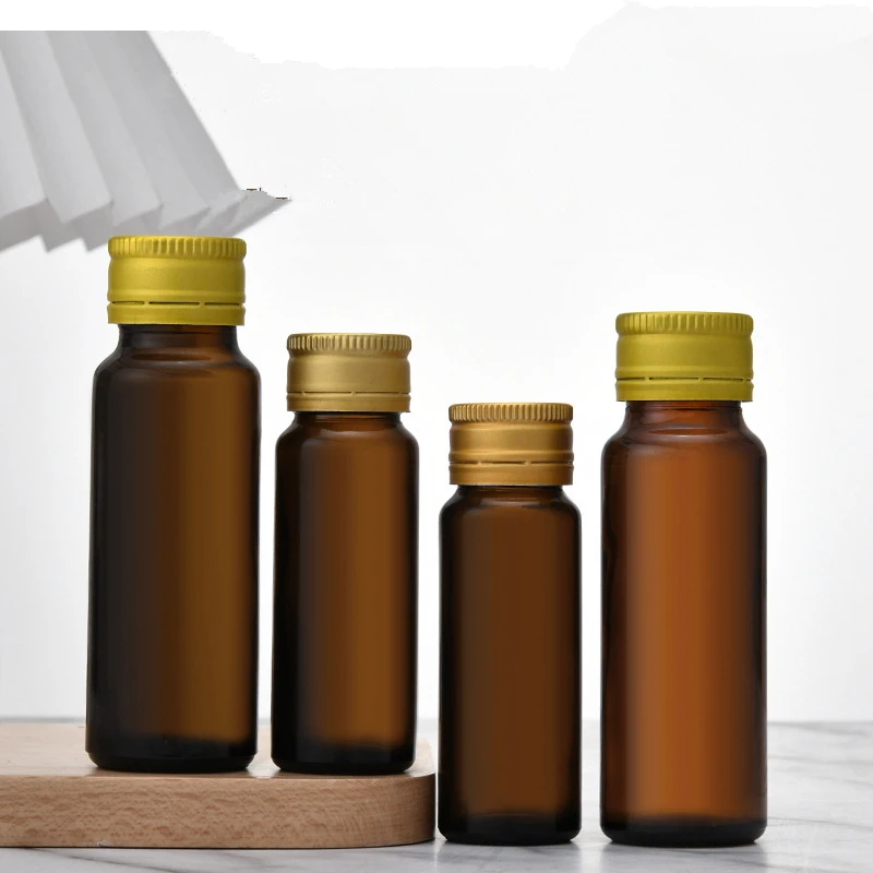 50Pcs 30/50ml Thick Brown Amber Essential Oil Glass Bottles With Aluminum Cap Containers