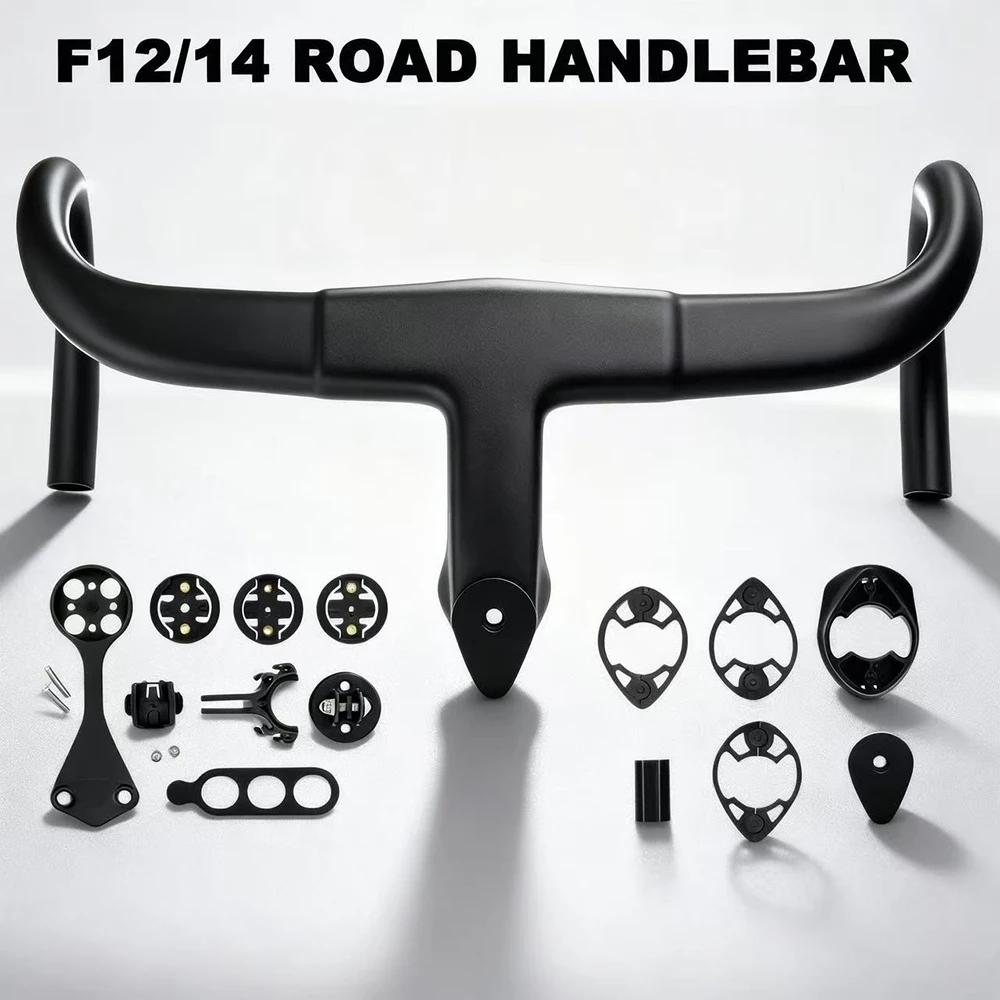 

Road Bike Handlebar Integrated Carbon T1000 390g Lightweight for Garmin Wahoo Aero Design with Camera Light Mount 380-440mm