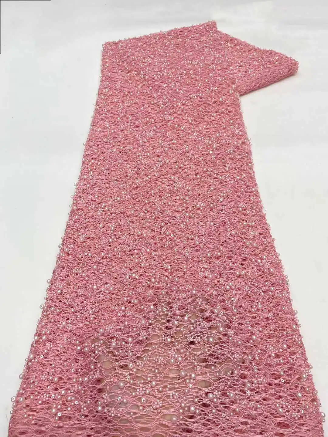 

African Cord Sequins Lace Fabric High Quality Lace Nigerian French Tulle Beaded Lace Fabrics For Sewing Wedding Party Dresses