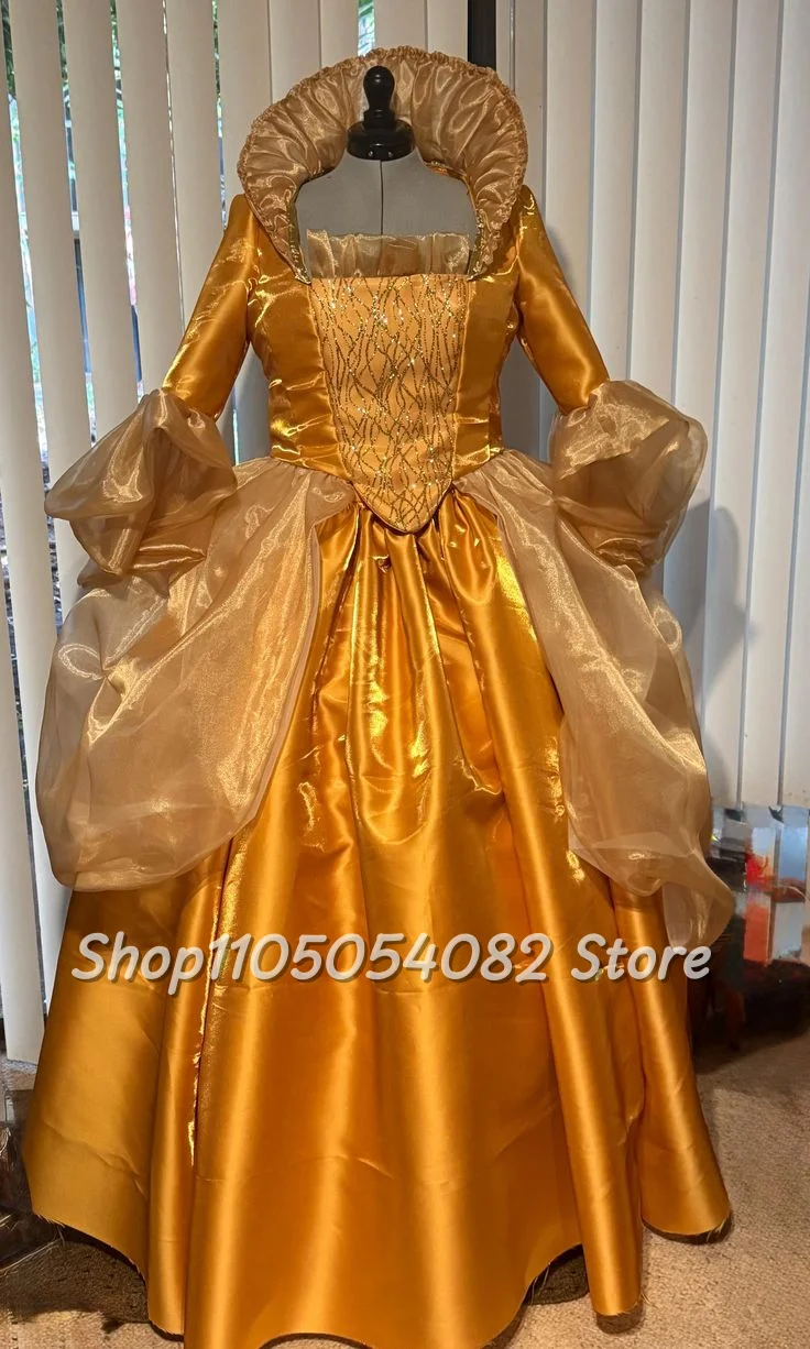 

Medieval Gorgeous Victorian Prom Dresses Duchess Queen Neck Long Sleeve Glitter A-Line Pleated Halloween Role Play Evening Dress
