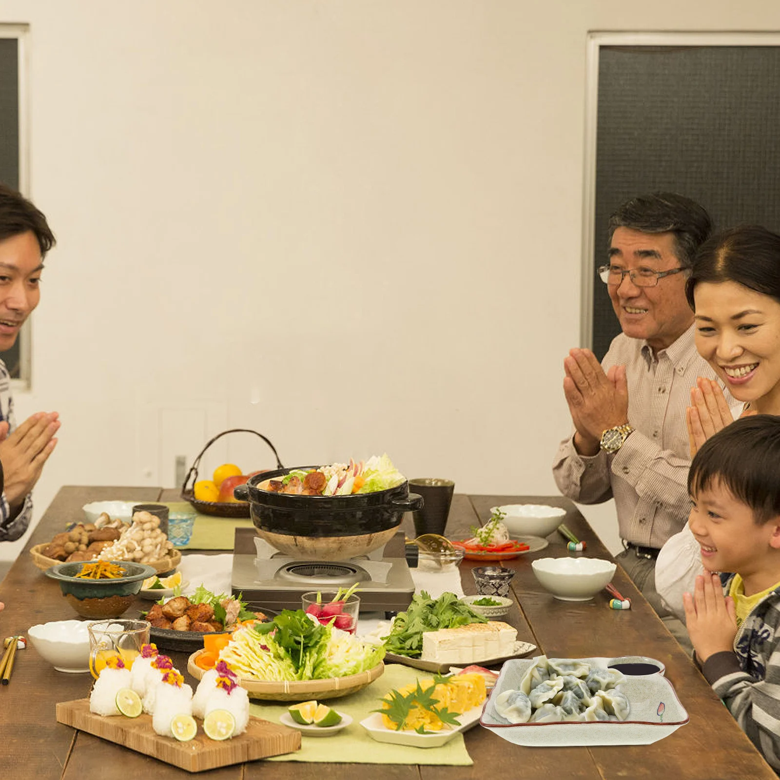 

Ceramic Dumpling Plate with Sauce Compartment Simple Style Multipurpose Serving Dish for Sushi Dumplings Chips Dip